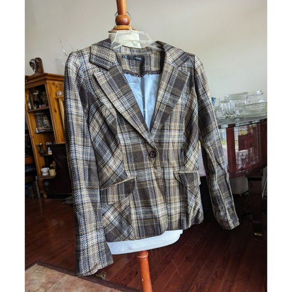 Maurices tweed brown plaid blazer   Sz S - Picture 6 of 10